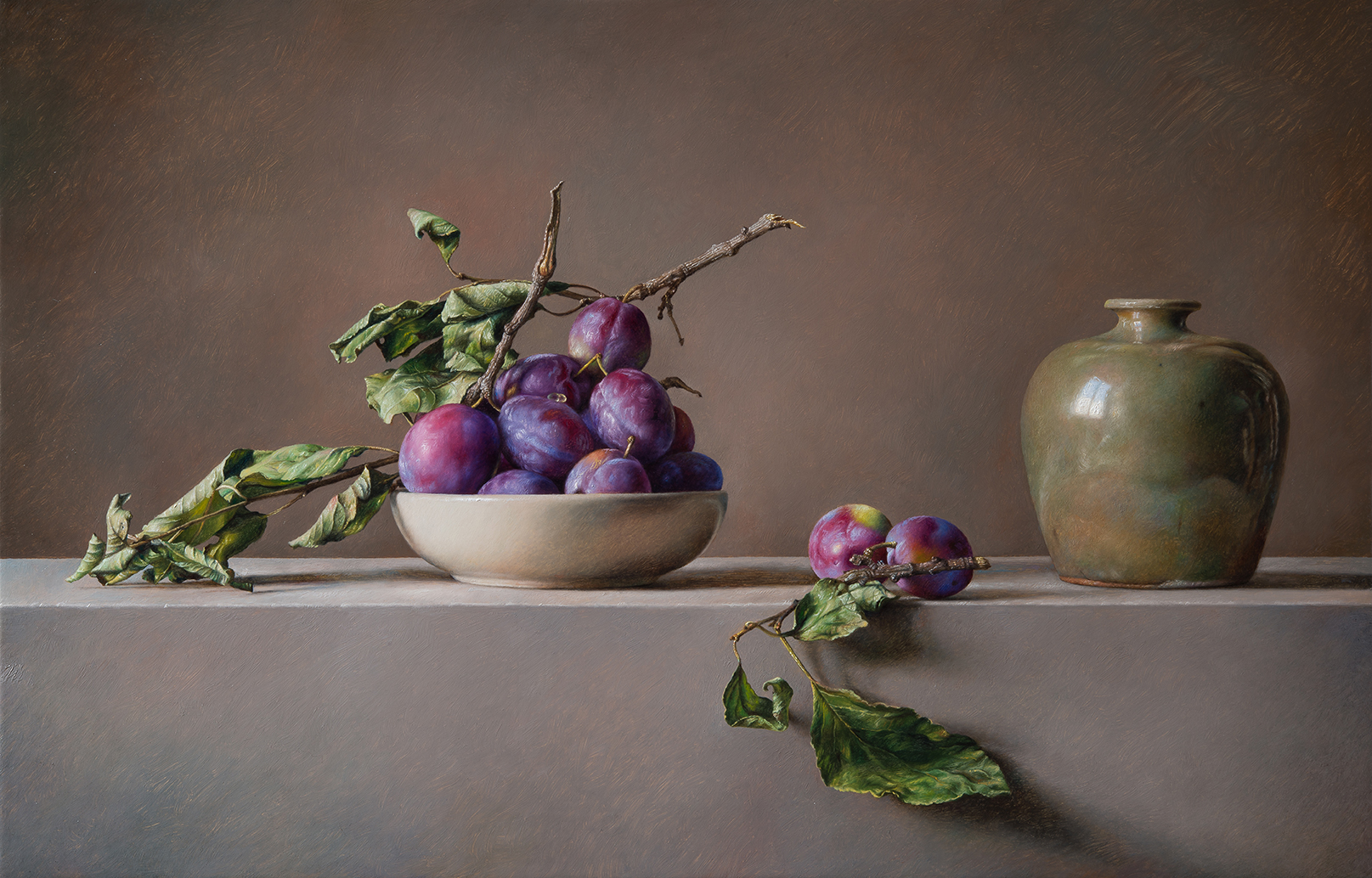 Composizione con prugne - 2016 olio su tavola incamottata cm 45x70 © Gianluca Corona