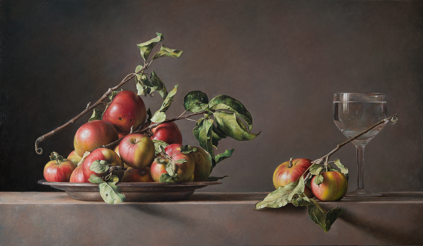 Piatto con mele selvatiche - 2016 olio su tavola cm 55x95 © Gianluca Corona