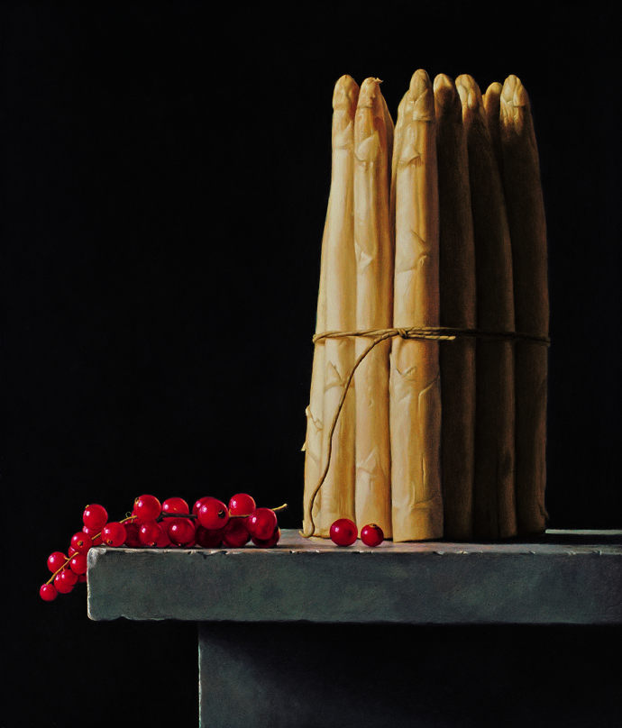 Ribes rosso e asparagi bianchi - 2007 olio su tavola cm 35x40 © Gianluca Corona