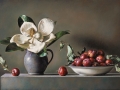 Composizione con prugne e magnolia - 2013 olio su tavola incamottata cm 40x60 © Gianluca Corona