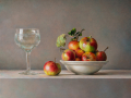 Natura morta con mele e bicchiere - 2021 olio su tavola cm 45x55 © Gianluca Corona